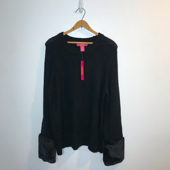 NEW Catherine Malandrino Faux Fur Black Sweater XL - Picture 3 of 7
